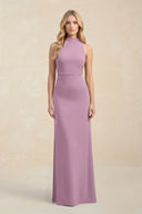 High Neck Sheath Chiffon Bridesmaid Dress With Slit in Wisteria - SHE IS ME Bridesmaid Dresses