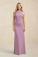 High Neck Sheath Chiffon Bridesmaid Dress With Slit in Wisteria - KISS BRIDAL Bridesmaid Dresses