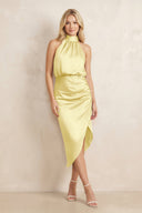 High Neck Sheath Ruched Bridesmaid Dress With Bow in Buttercup - KISS BRIDAL Bridesmaid Dresses