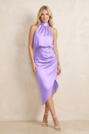 High Neck Sheath Ruched Bridesmaid Dress With Bow in Vintage Mauve - KISS BRIDAL Bridesmaid Dresses