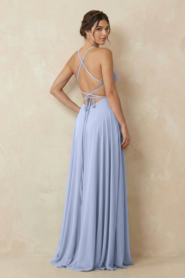 Ice A-Line Chiffon Bridesmaid Dress With Slit (2) | KISSBRIDAL
