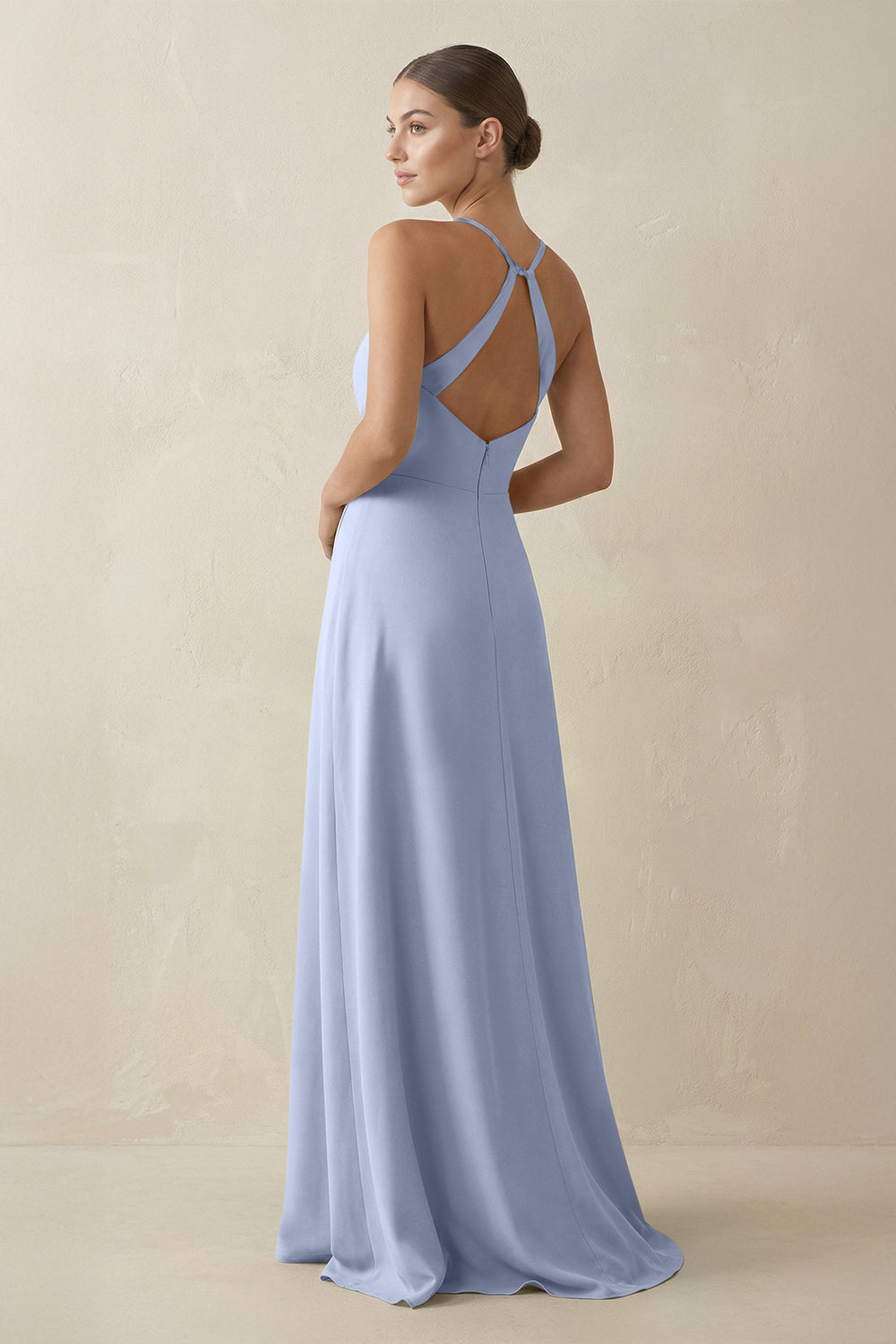 A-Line Chiffon Long Bridesmaid Dress With Slit in Ice