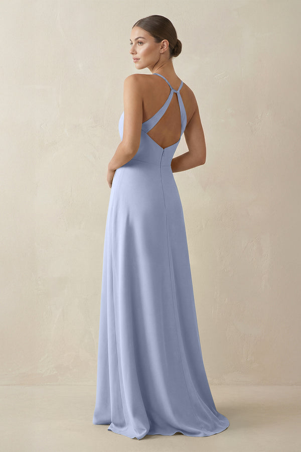 Ice A-Line Chiffon Long Bridesmaid Dress With Slit (2) | KISSBRIDAL