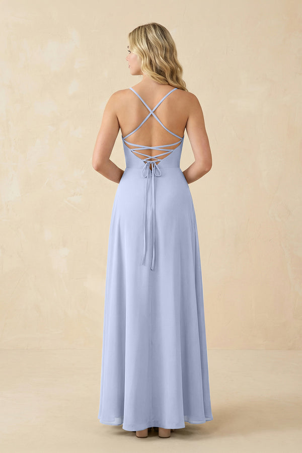 Ice A-Line Chiffon Spaghetti Strap Bridesmaid Dress (2) | KISSBRIDAL