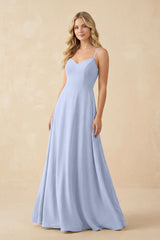 Ice A-Line Chiffon Spaghetti Strap Bridesmaid Dress | KISSBRIDAL