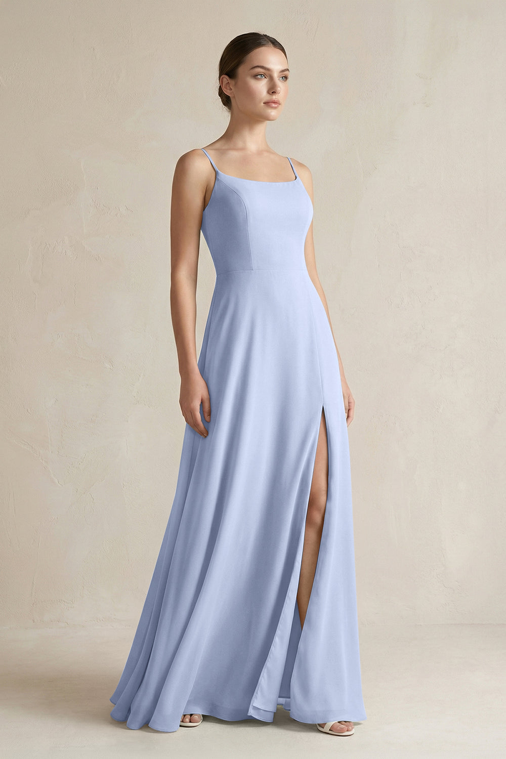 A-Line Chiffon Spaghetti Strap Bridesmaid Dress in Ice