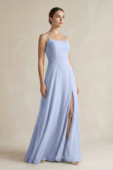 Ice A-Line Chiffon Spaghetti Strap Bridesmaid Dress | KISSBRIDAL