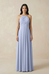 Ice A-Line Halter Neck Pleated Chiffon Bridesmaid Dress | KISSBRIDAL