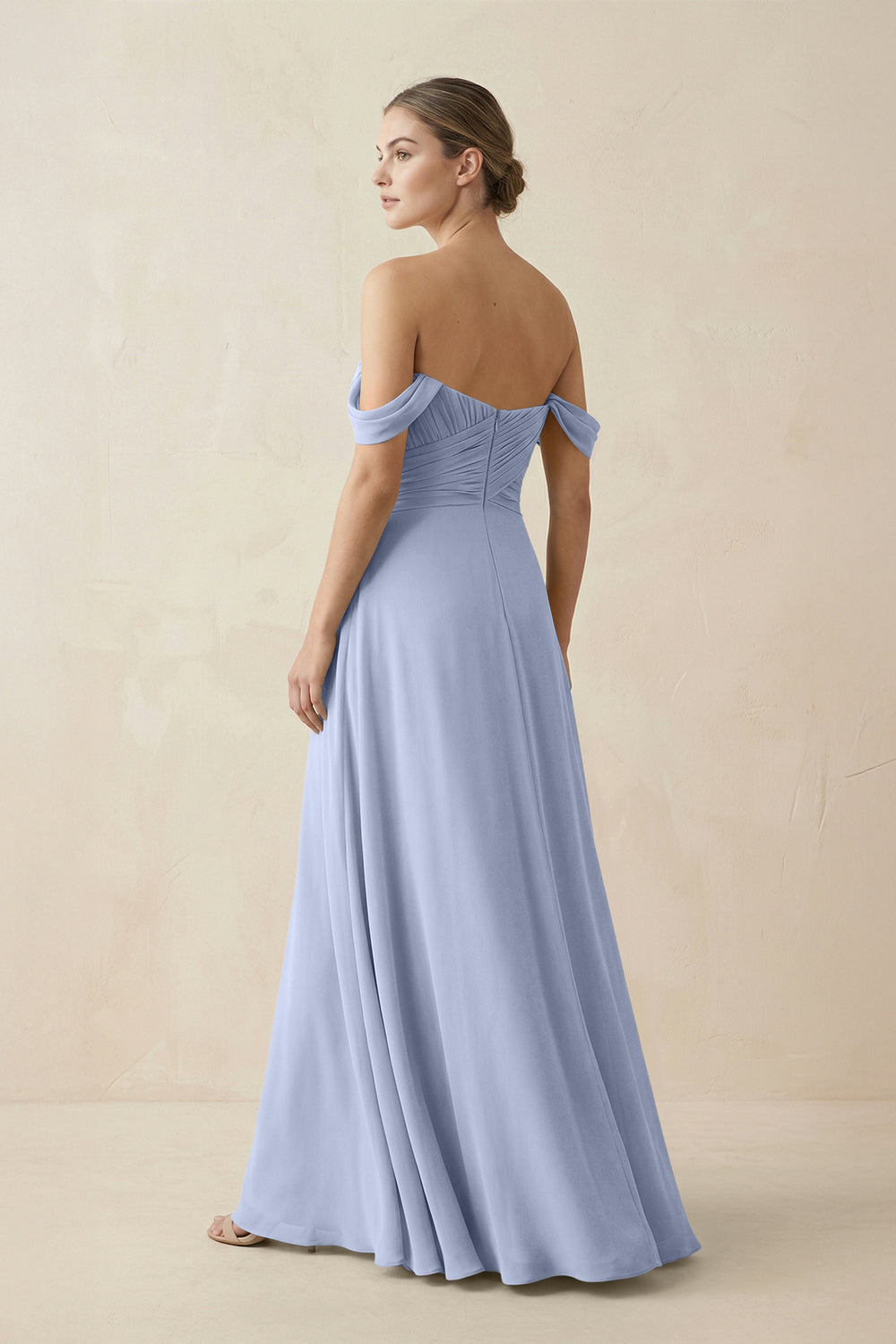 A-Line Off-the-Shoulder Chiffon Bridesmaid Dress in Ice