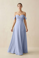 Ice A-Line Off-the-Shoulder Chiffon Bridesmaid Dress | KISSBRIDAL