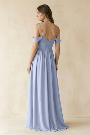 Ice A-Line Off-the-Shoulder Pleated Chiffon Bridesmaid Dress (2) | KISSBRIDAL
