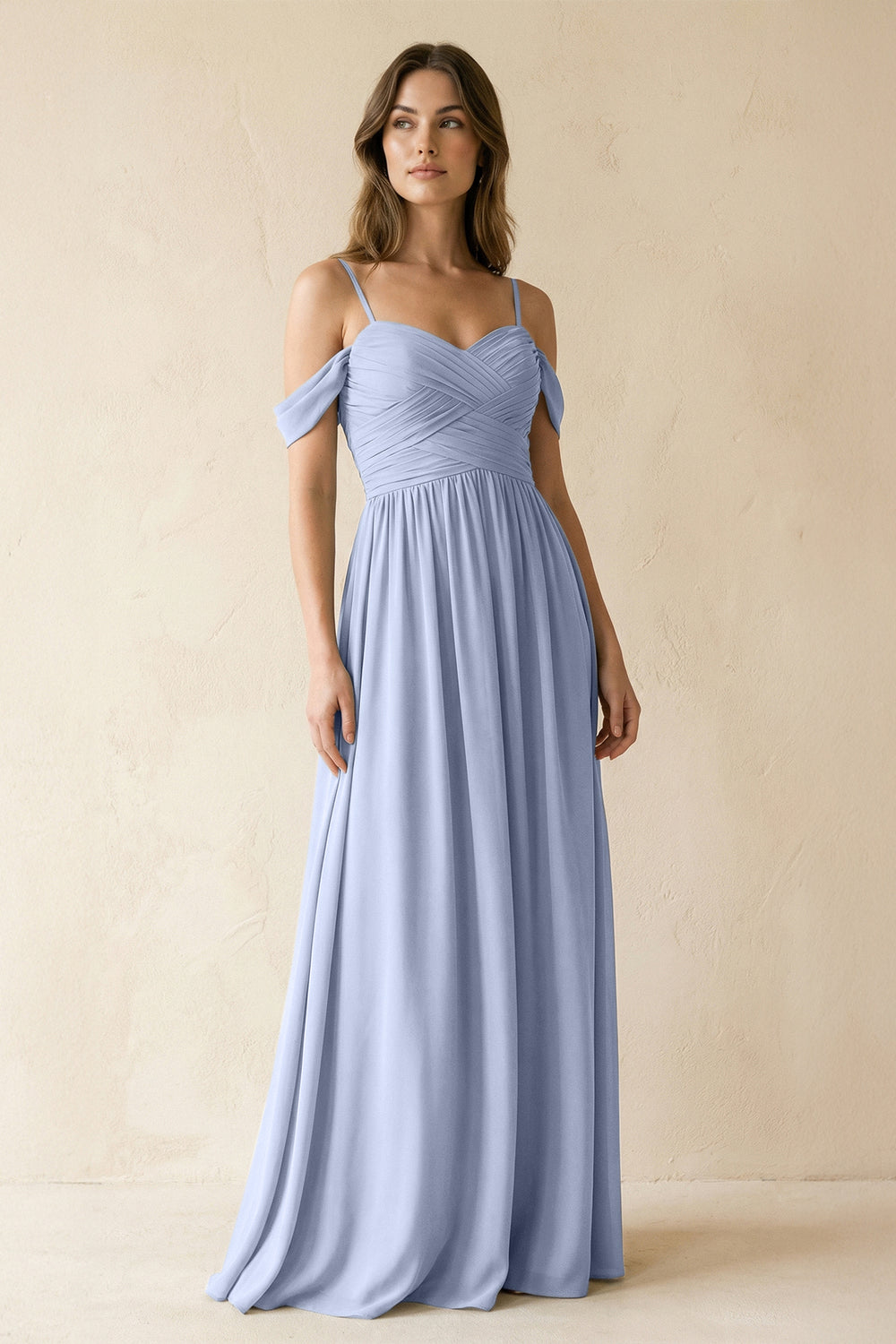 A-Line Off-the-Shoulder Pleated Chiffon Bridesmaid Dress in Ice