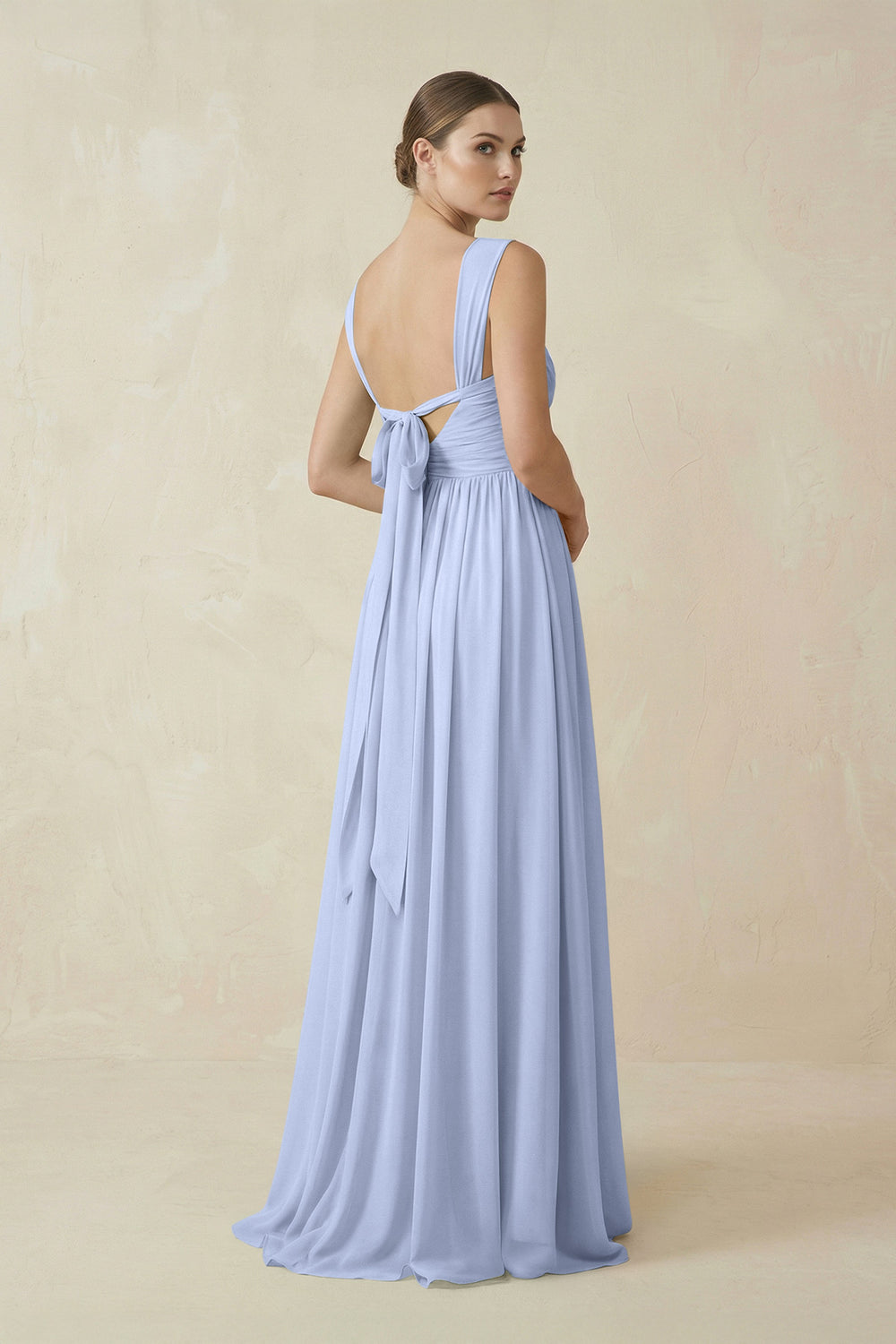 A-Line Pleated Chiffon Long Bridesmaid Dress in Ice