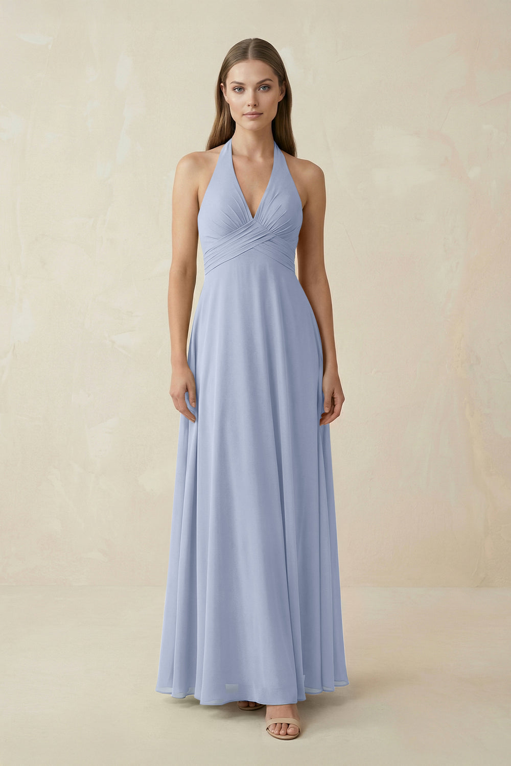A-Line Pleated Chiffon V-Neck Bridesmaid Dress in Ice