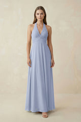 Ice A-Line Pleated Chiffon V-Neck Bridesmaid Dress | KISSBRIDAL