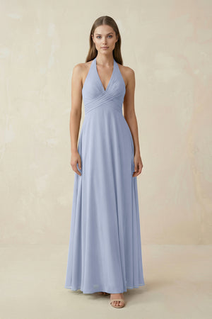 Ice A-Line Pleated Chiffon V-Neck Bridesmaid Dress | KISSBRIDAL