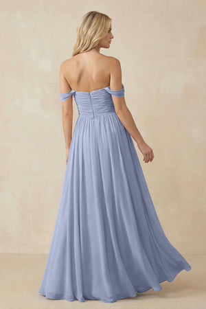 Ice A-Line Pleated Long Chiffon Bridesmaid Dress (2) | KISSBRIDAL