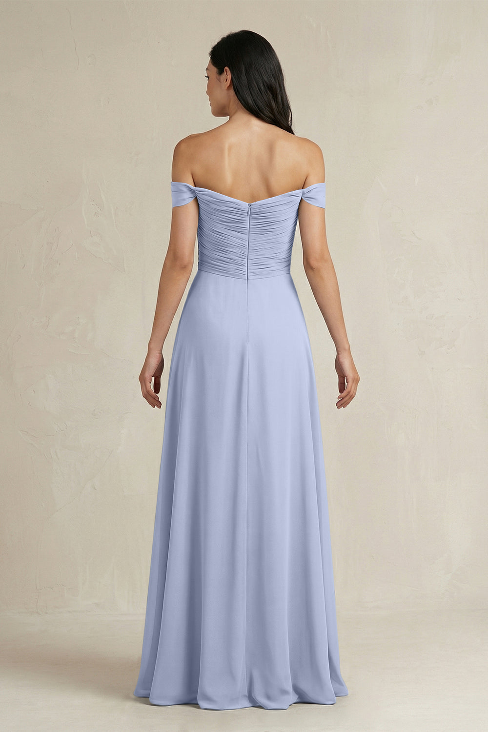 A-Line Pleated Off-the-Shoulder Chiffon Bridesmaid Dress in Ice