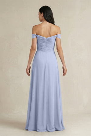 Ice A-Line Pleated Off-the-Shoulder Chiffon Bridesmaid Dress (2) | KISSBRIDAL