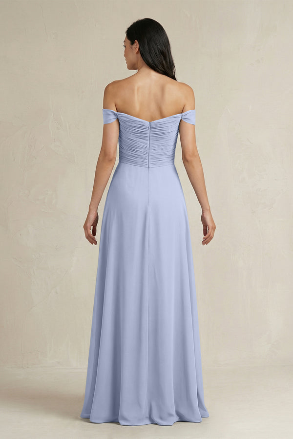 Ice A-Line Pleated Off-the-Shoulder Chiffon Bridesmaid Dress (2) | KISSBRIDAL