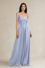 Ice A-Line Pleated Off-the-Shoulder Chiffon Bridesmaid Dress | KISSBRIDAL
