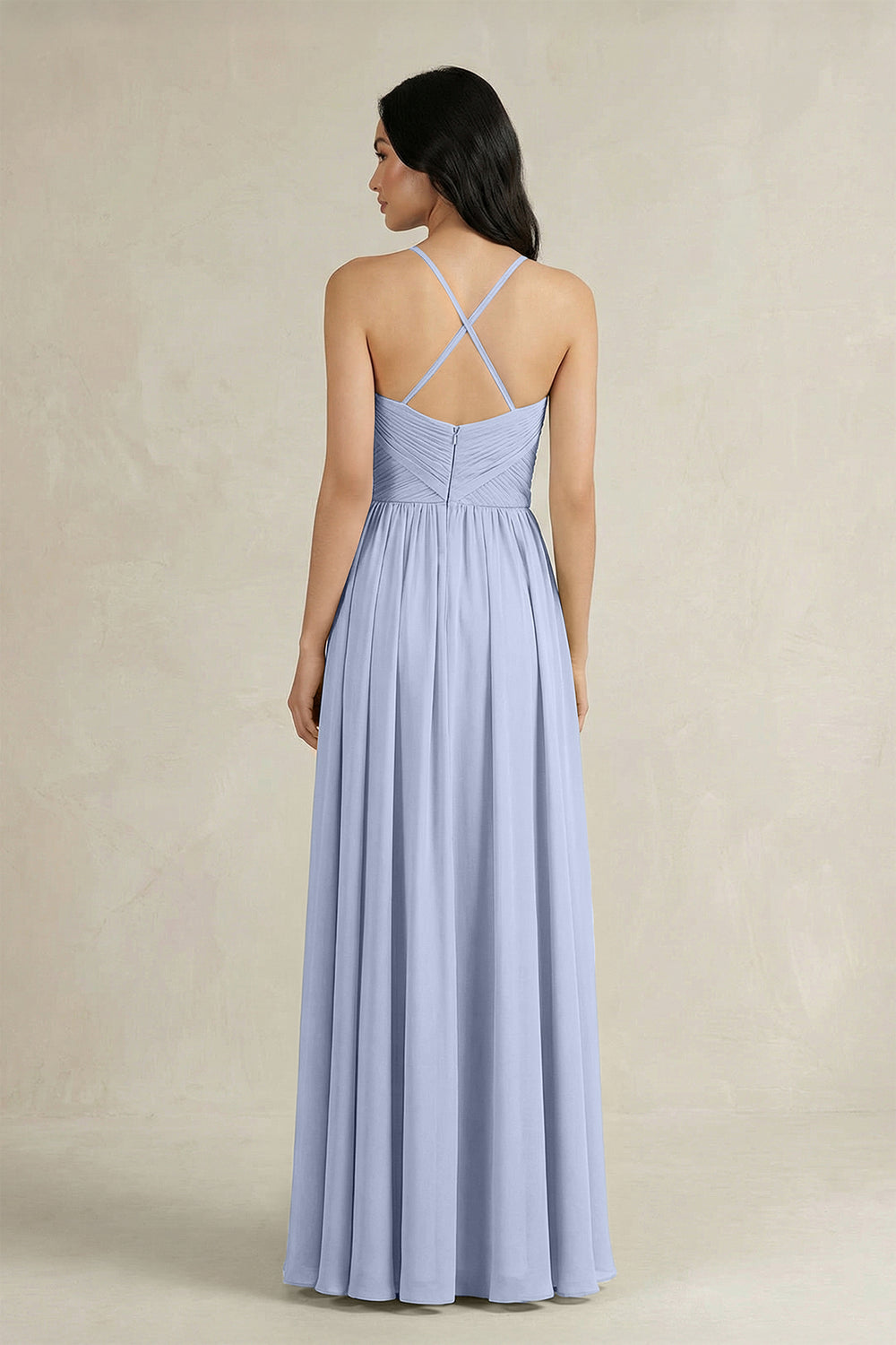 A-Line Pleated Spaghetti Strap Chiffon Bridesmaid Dress in Ice