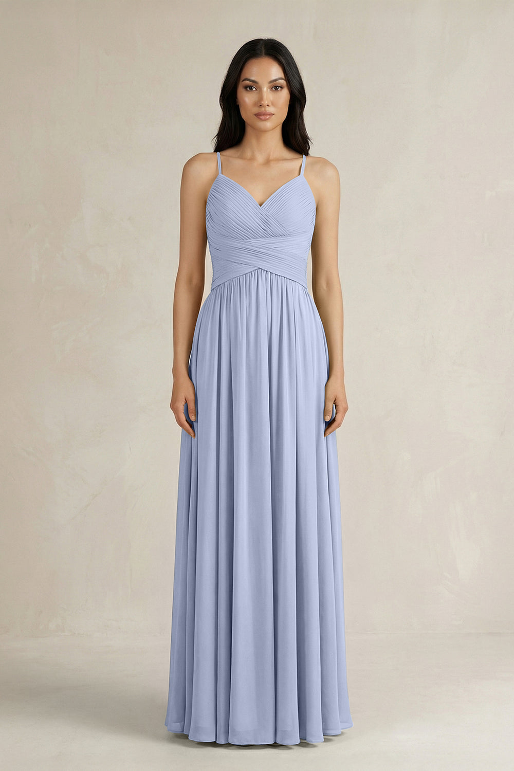 A-Line Pleated Spaghetti Strap Chiffon Bridesmaid Dress in Ice