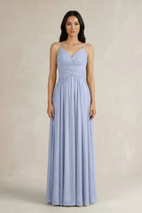 Ice A-Line Pleated Spaghetti Strap Chiffon Bridesmaid Dress | KISSBRIDAL