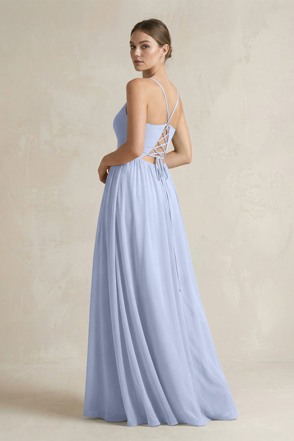 Ice A-Line Spaghetti Strap Chiffon Bridesmaid Dress (2) | KISSBRIDAL