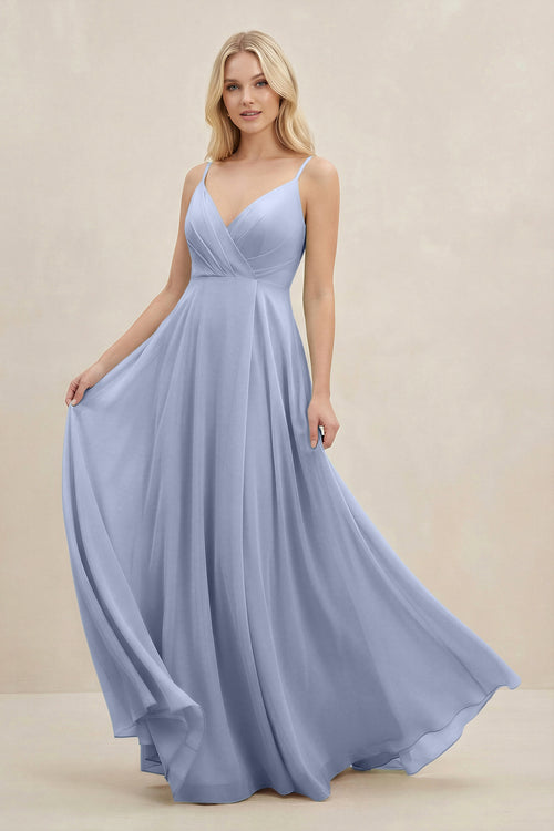 Ice A-Line Spaghetti Strap Chiffon Bridesmaid Dress | KISSBRIDAL
