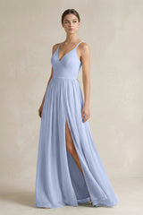 Ice A-Line Spaghetti Strap Chiffon Bridesmaid Dress | KISSBRIDAL