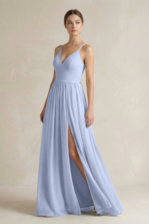 Ice A-Line Spaghetti Strap Chiffon Bridesmaid Dress | KISSBRIDAL