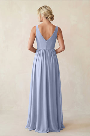 Ice A-Line V-Neck Pleated Chiffon Bridesmaid Dress (2) | KISSBRIDAL
