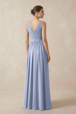 Ice A-Line V-Neck Pleated Chiffon Bridesmaid Dress (2) | KISSBRIDAL