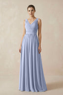 Ice A-Line V-Neck Pleated Chiffon Bridesmaid Dress | KISSBRIDAL