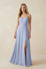 Ice Cami Strap A-Line Chiffon Bridesmaid Dress with Slit | KISSBRIDAL