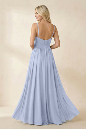 Ice Cami Strap Chiffon A-Line Bridesmaid Dress with Slit (2) | KISSBRIDAL