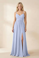 Ice Cami Strap Chiffon A-Line Bridesmaid Dress with Slit | KISSBRIDAL