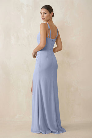 Ice Cami Strap Chiffon Sheath Bridesmaid Gown (2) | KISSBRIDAL