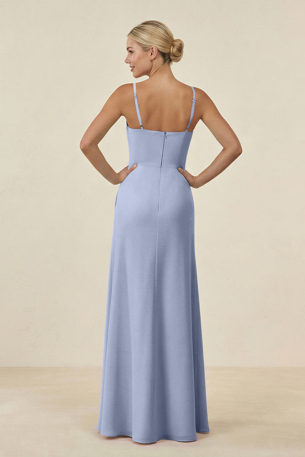 Ice Cami Strap Chiffon Sheath Bridesmaid Gown (2) | KISSBRIDAL