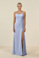 Ice Cami Strap Chiffon Sheath Bridesmaid Gown | KISSBRIDAL