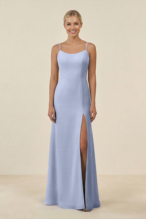 Ice Cami Strap Chiffon Sheath Bridesmaid Gown | KISSBRIDAL