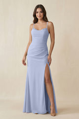 Ice Cami Strap Sheath Chiffon Bridesmaid Dress with Slit | KISSBRIDAL