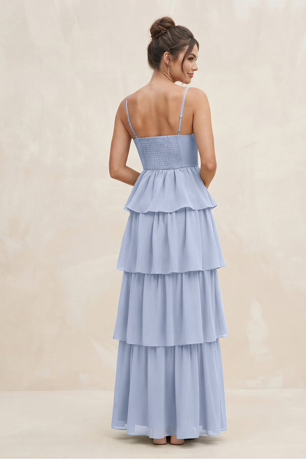 Ice Cami Strap Tiered A-Line Chiffon Bridesmaid Dress (2) | KISSBRIDAL
