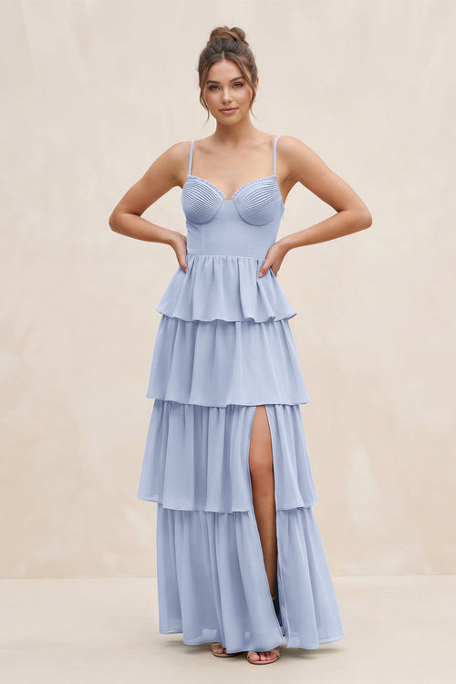 Ice Cami Strap Tiered A-Line Chiffon Bridesmaid Dress | KISSBRIDAL