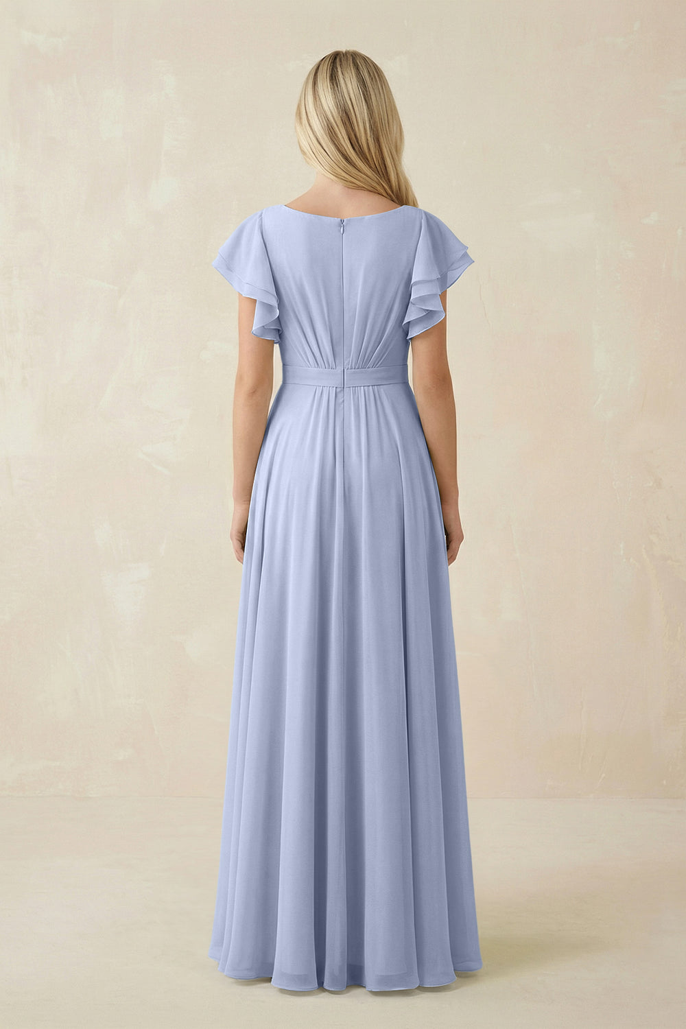 Cap Sleeve Ruffled A-Line Chiffon Bridesmaid Dress in Ice
