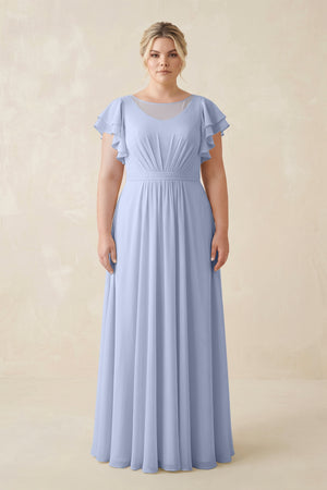 Ice Cap Sleeve Ruffled A-Line Chiffon Bridesmaid Dress | KISSBRIDAL