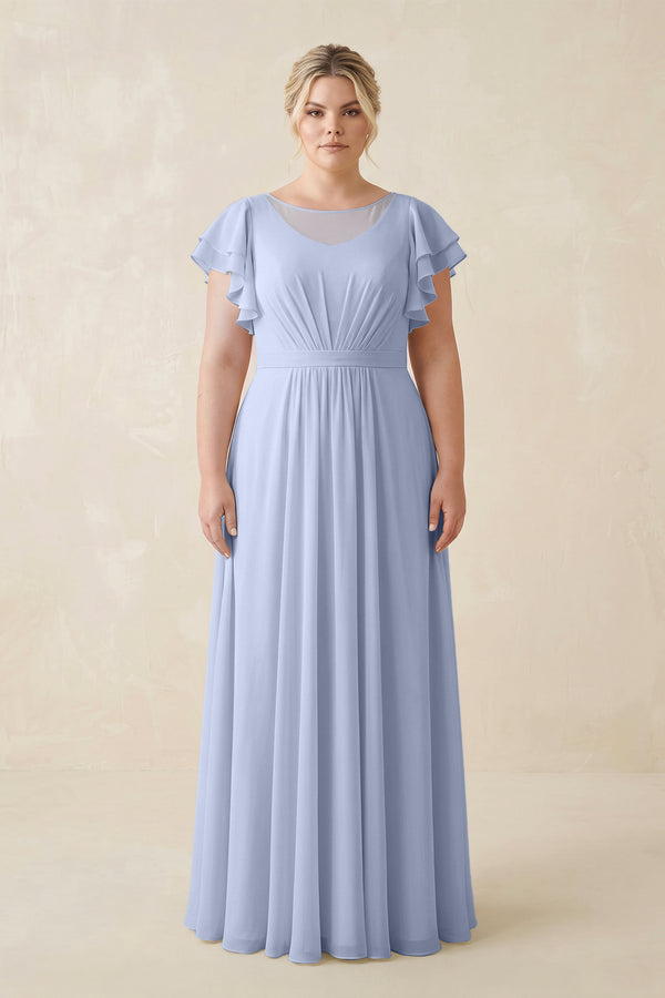 Ice Cap Sleeve Ruffled A-Line Chiffon Bridesmaid Dress | KISSBRIDAL