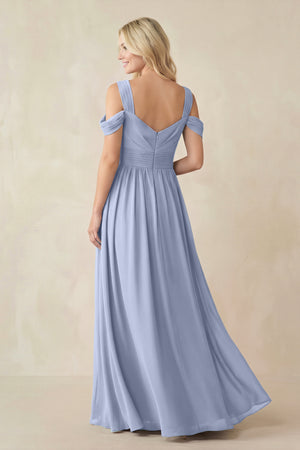 Ice Chiffon A-Line Bridesmaid Dress with Slit (2) | KISSBRIDAL