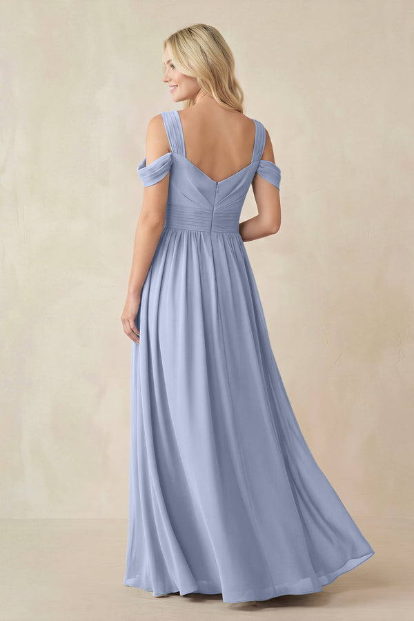 Ice Chiffon A-Line Bridesmaid Dress with Slit (2) | KISSBRIDAL